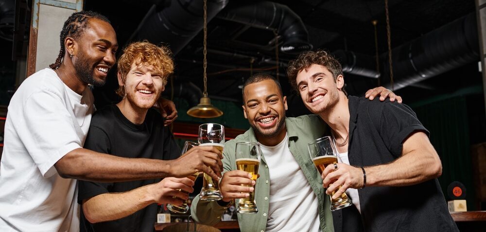 Group of guys having drinks at a bachelor party in the Myrtle Beach Area