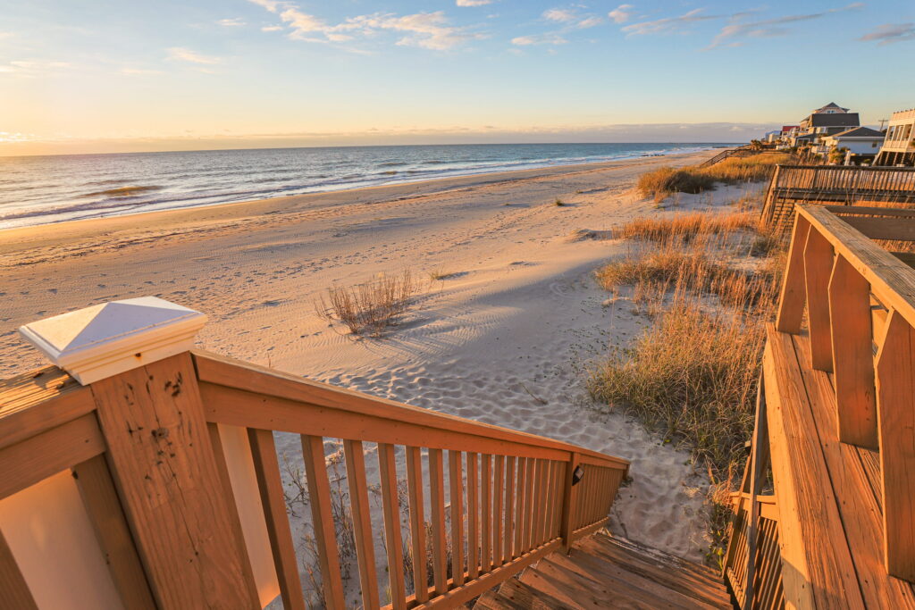 Boardwalk leading to the sand of Myrtle Beach Area beach